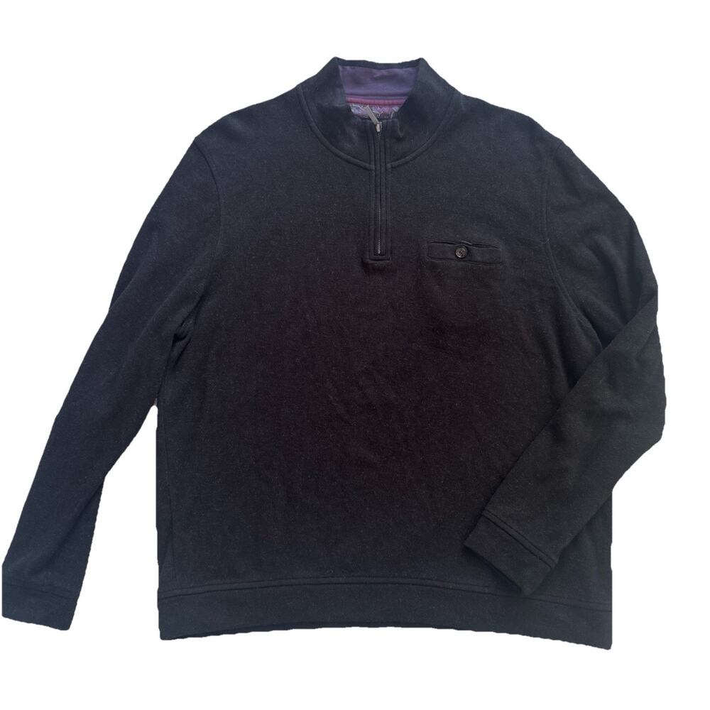 Ted Baker Mens Black 1/4 Zip Wool Cotton Sweater Sz 7 3XL Preppy Classic